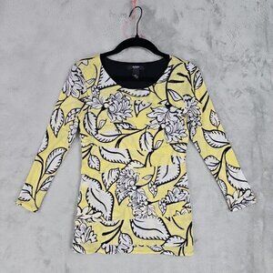 Alfani Mesh Top Womens Size PP Yellow Floral Layered 100% Nylon Stretch Slim Fit